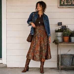 Vintage Kavon Crushed Velvet Midi Skirt Dark Academia Bohemian Small